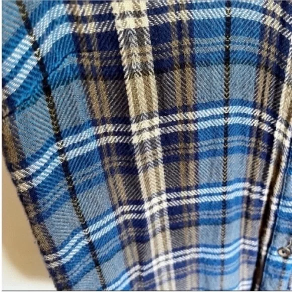 Free People Joplin shirt blue plaid button down flannel long sleeves - Picture 3 of 9